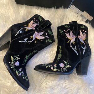 ASH Black Suede Embroidered Western Boots 8.5